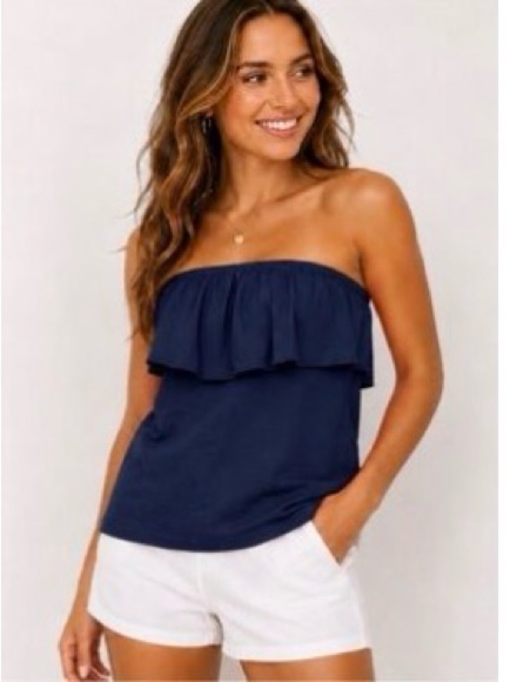 Lilly Pulitzer True Navy Rilo Ruffle Strapless Tube Top
